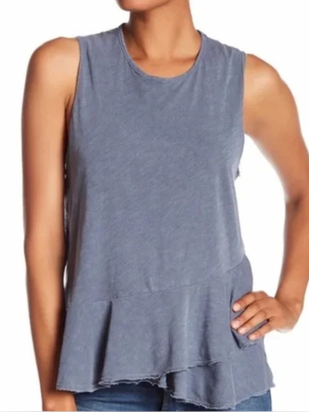 SUNDRY Raz Grey Cotton Ruffle Peplum Tank Size 3 EUC